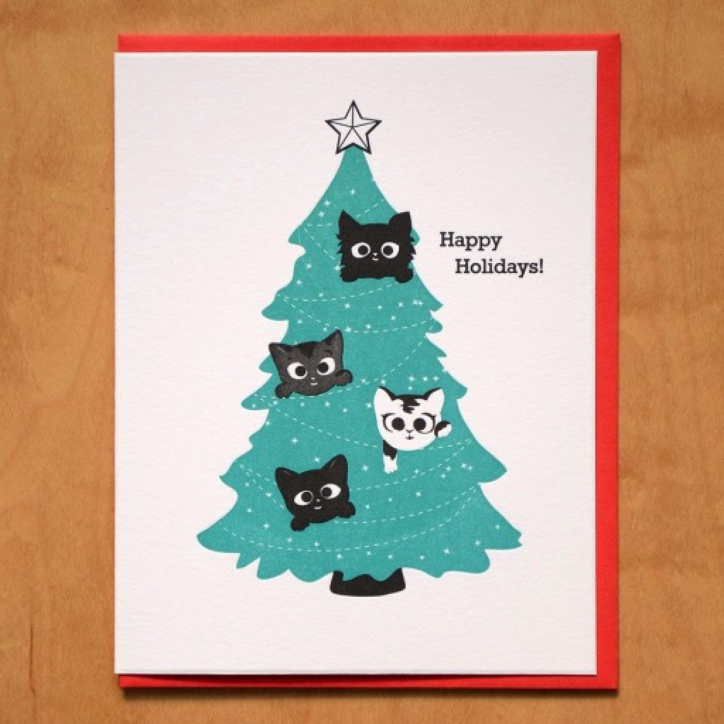 Kittens In Tree Christmas Card