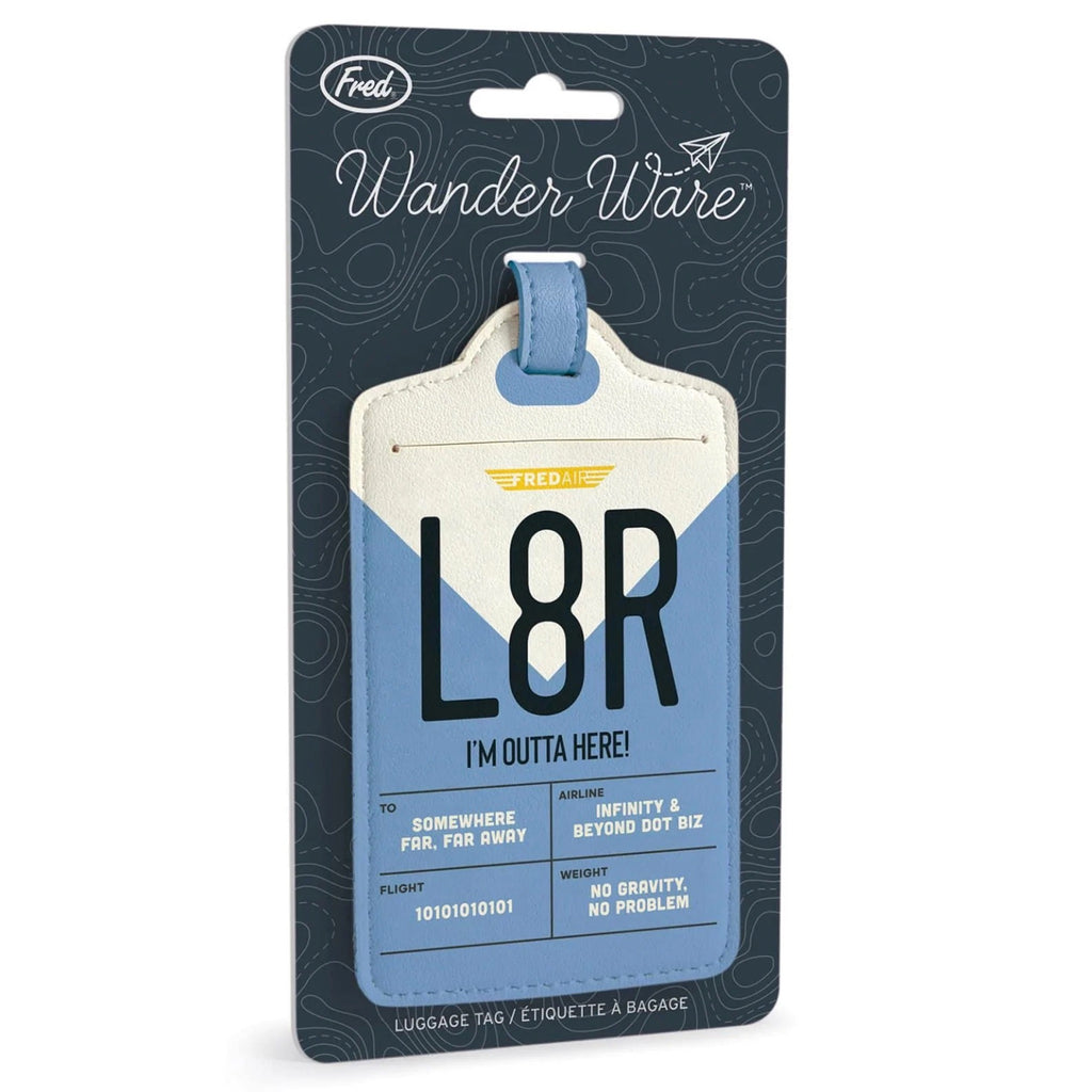 L8R Luggage Tag On Packaging