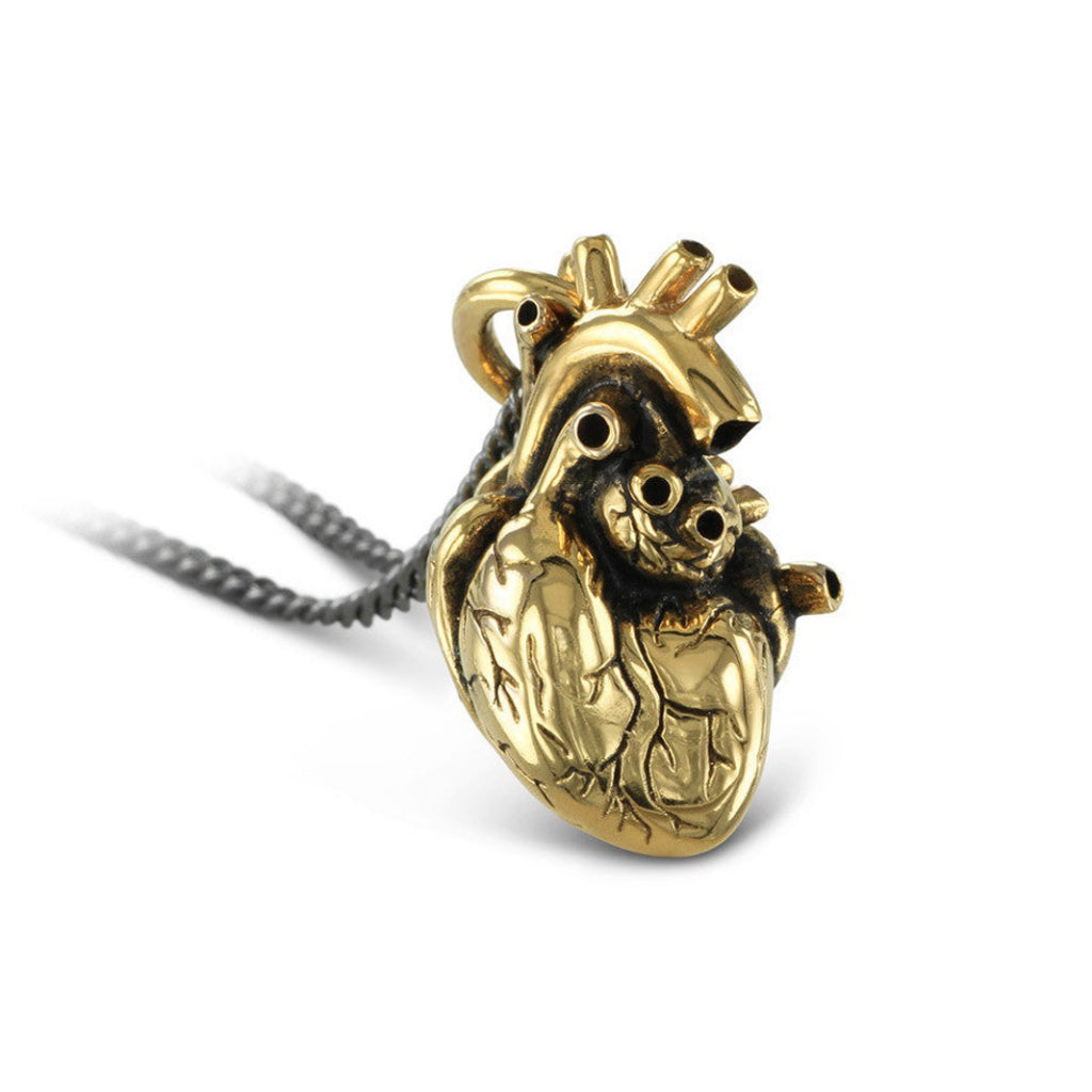 Large Anatomical Heart Necklace Gold
