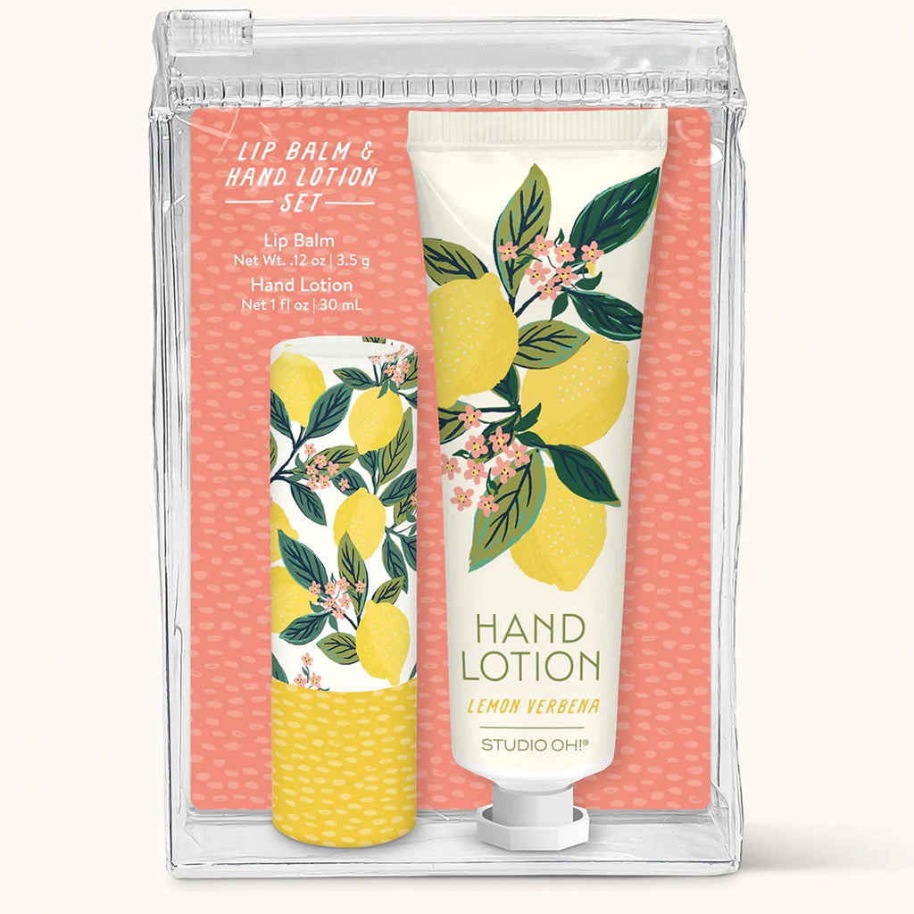 Lemon Tree Lip Balm & Hand Lotion Gift Set packaging.