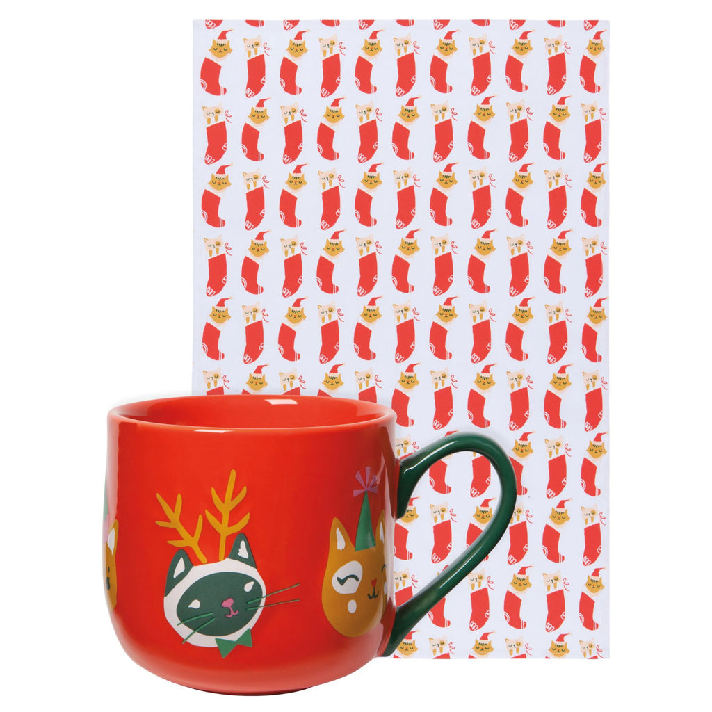 Let it Meow mug and dishtowel set.