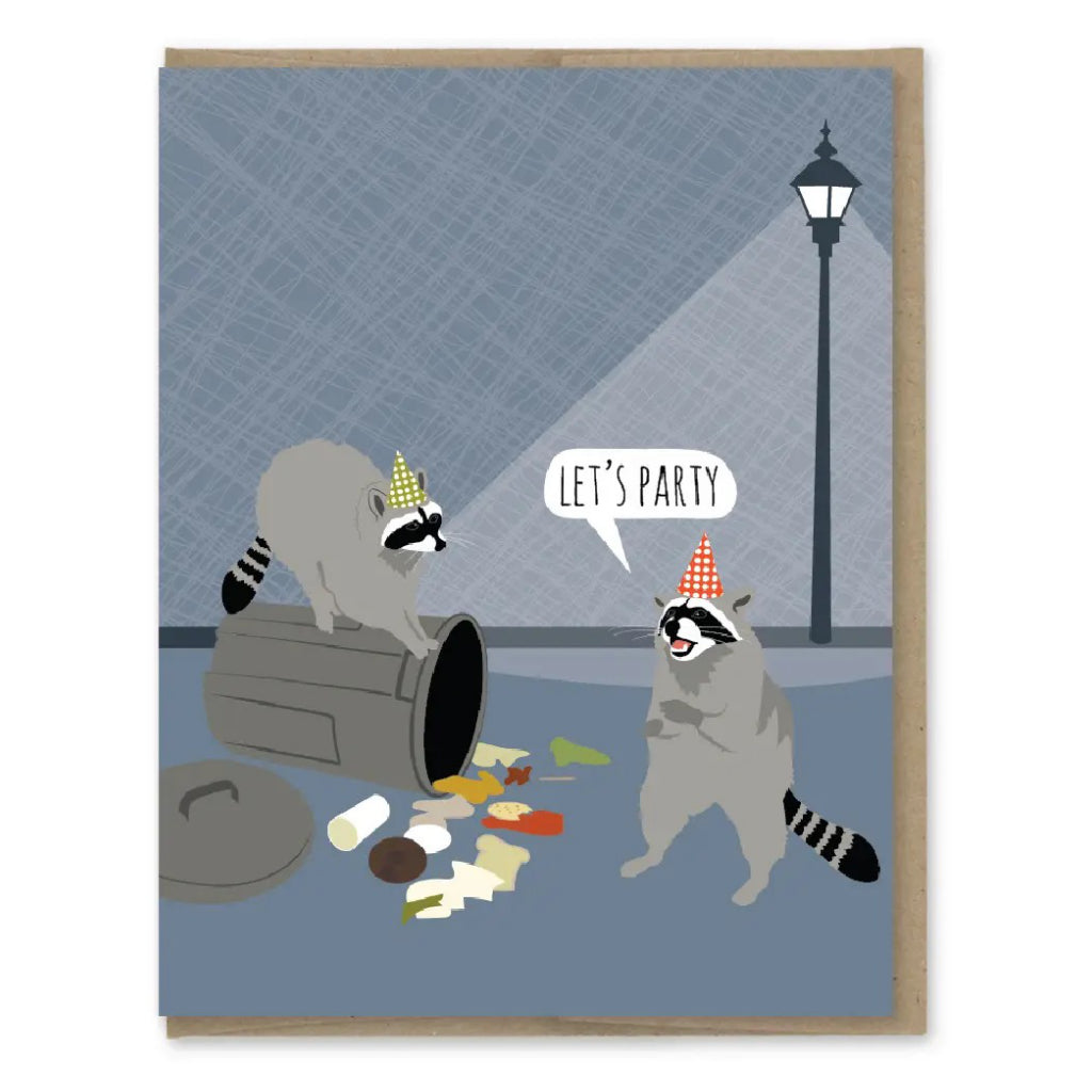 Let's Party Raccoon Birthday Card.