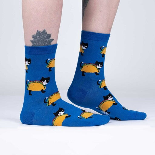Lets Taco Bout Cats Womens Crew Socks Side