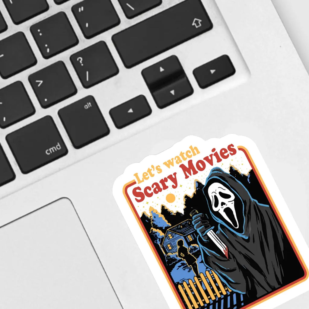 Let's Watch Scary Movies Sticker on laptop.