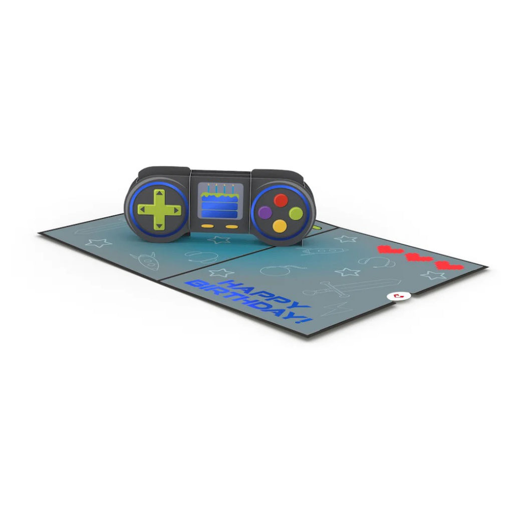 Leveled Up Gamer Birthday 3D Pop-Up Card open.