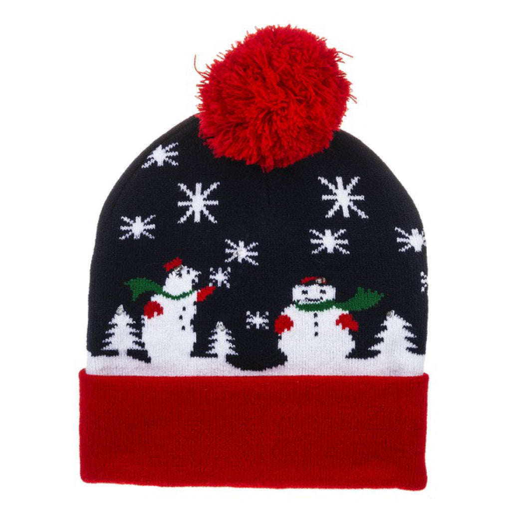 Light Up Knit Christmas Cap snowmen.