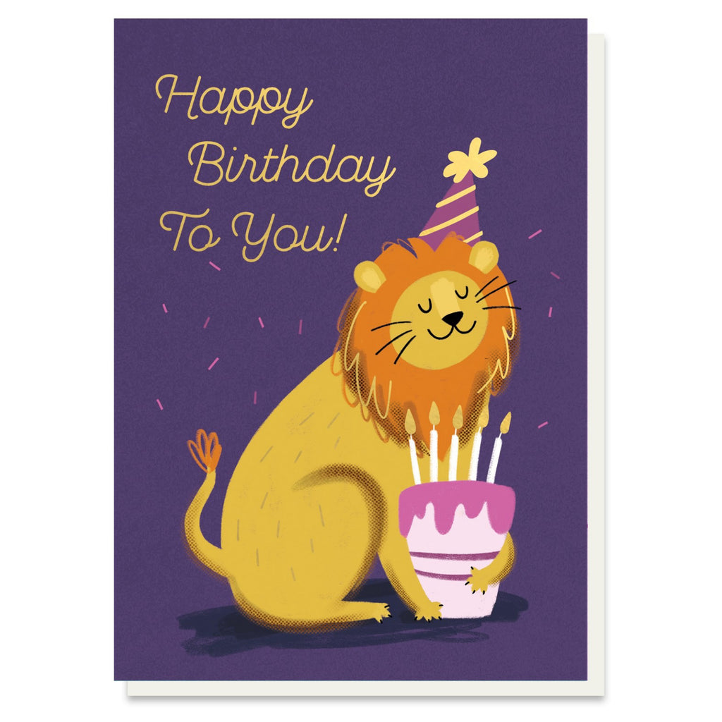 Lion With Cake Birthday Card