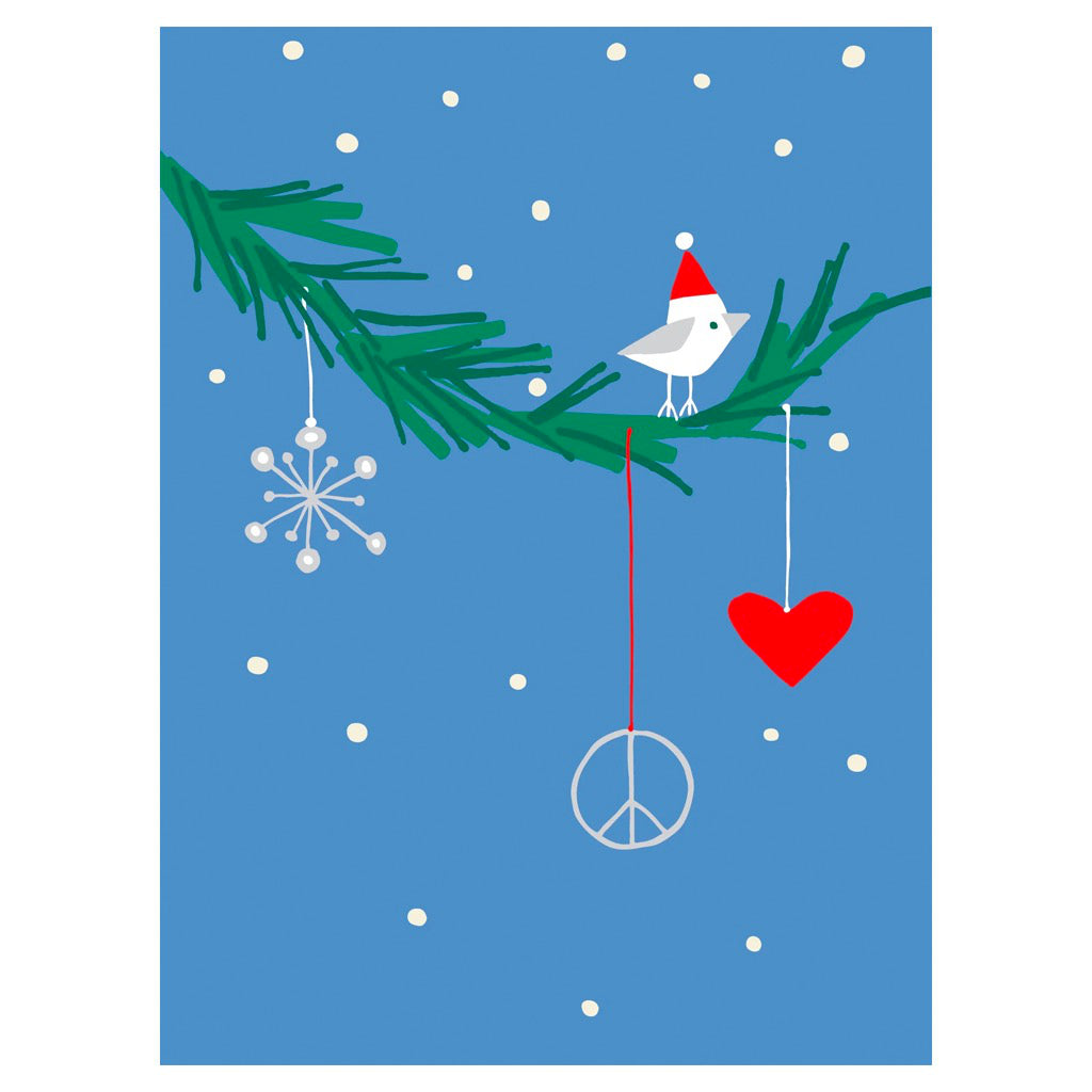 Little Bird On Branch Christmas Card.