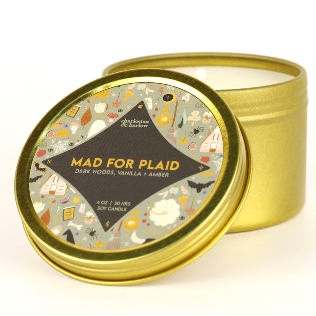 Mad for Plaid Soy Wax Candle Travel Tin.