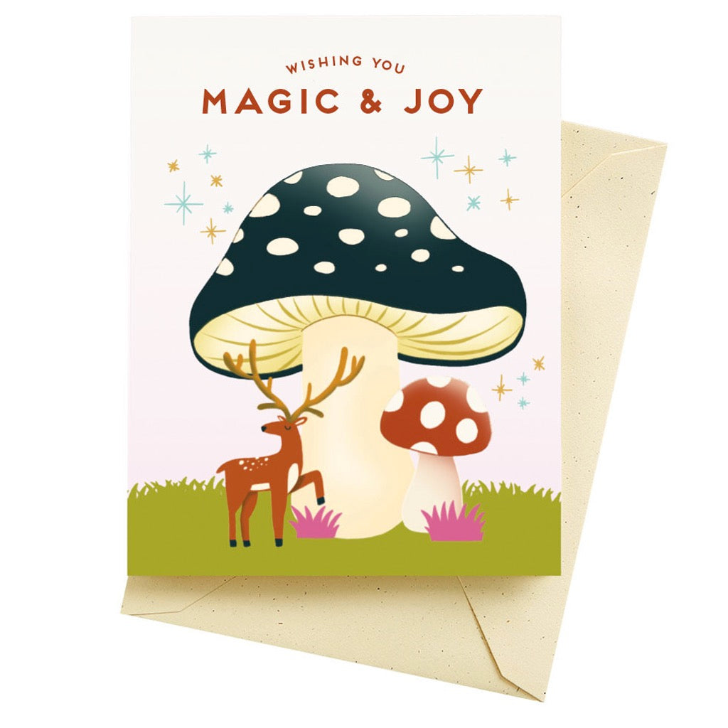 Magic and Joy Mushroom Holiday Card.