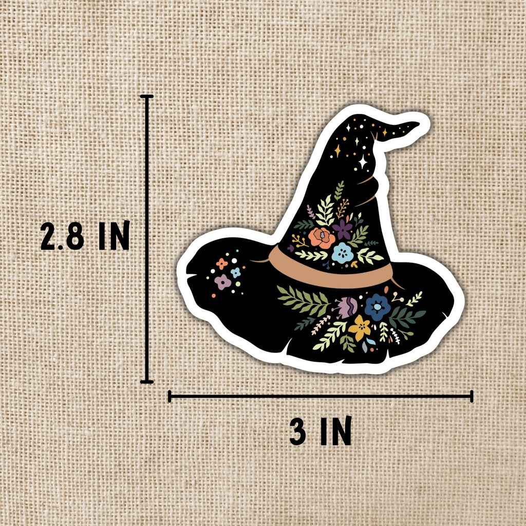 Magical Boho Witch Hat Sticker Size