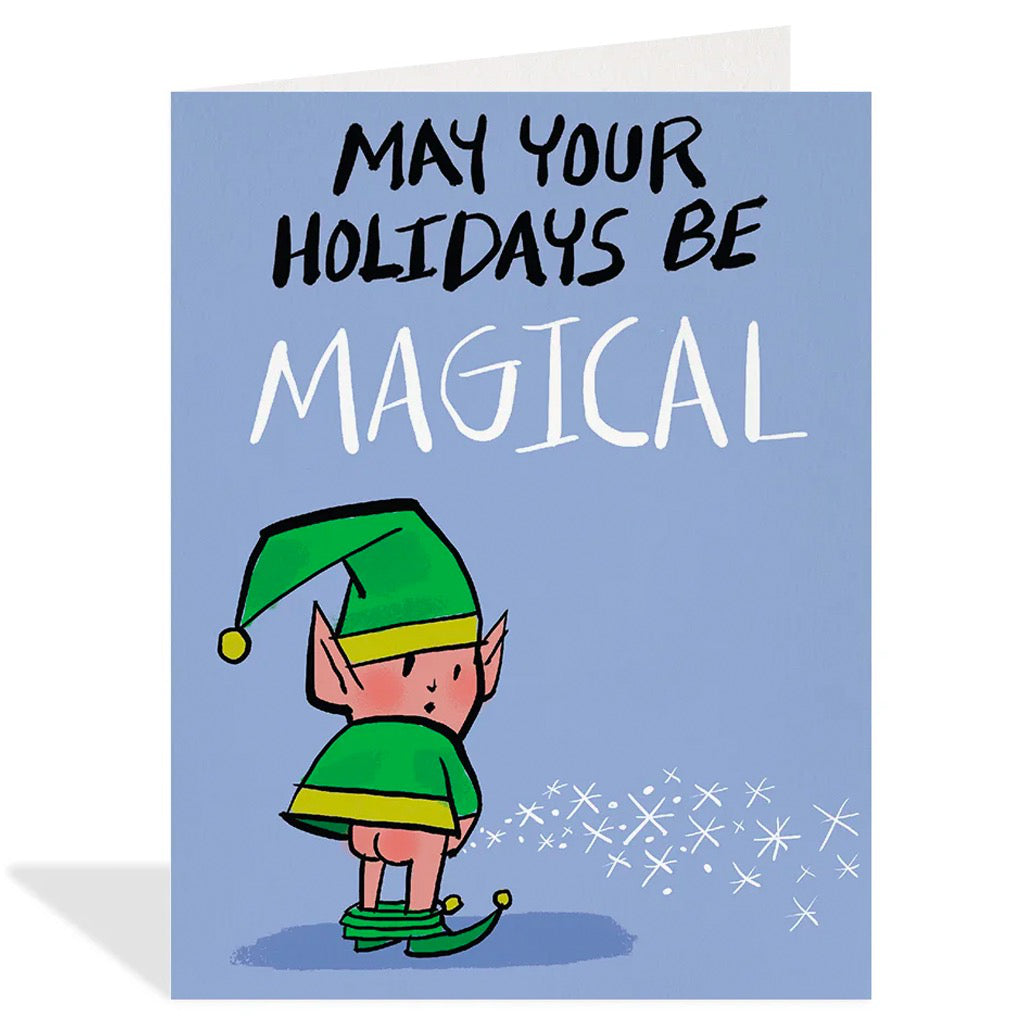 Magical Holidays Peeing Elf Card.
