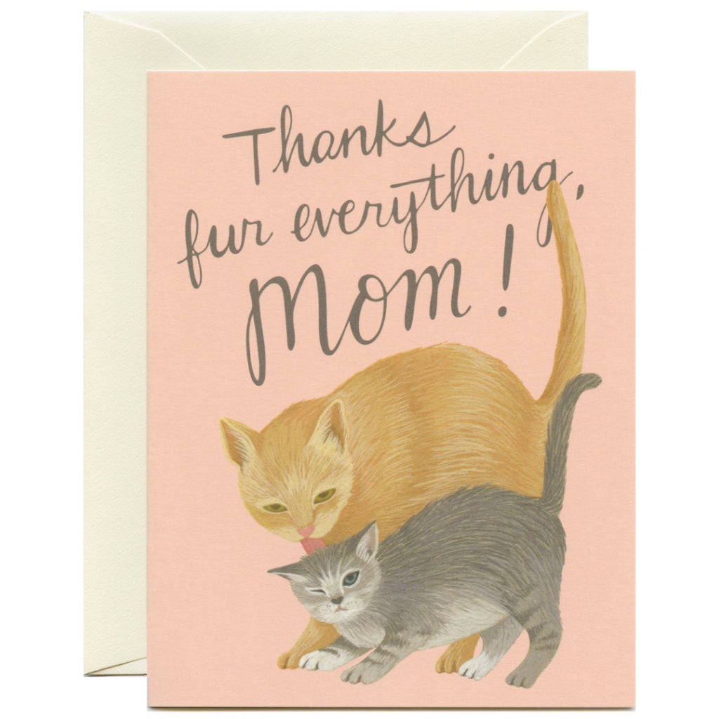 Mama Cat Licking Kitten Card