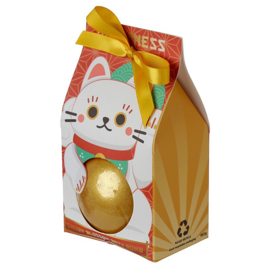 Maneki Neko Lucky Cat Bath Bombs with red box.