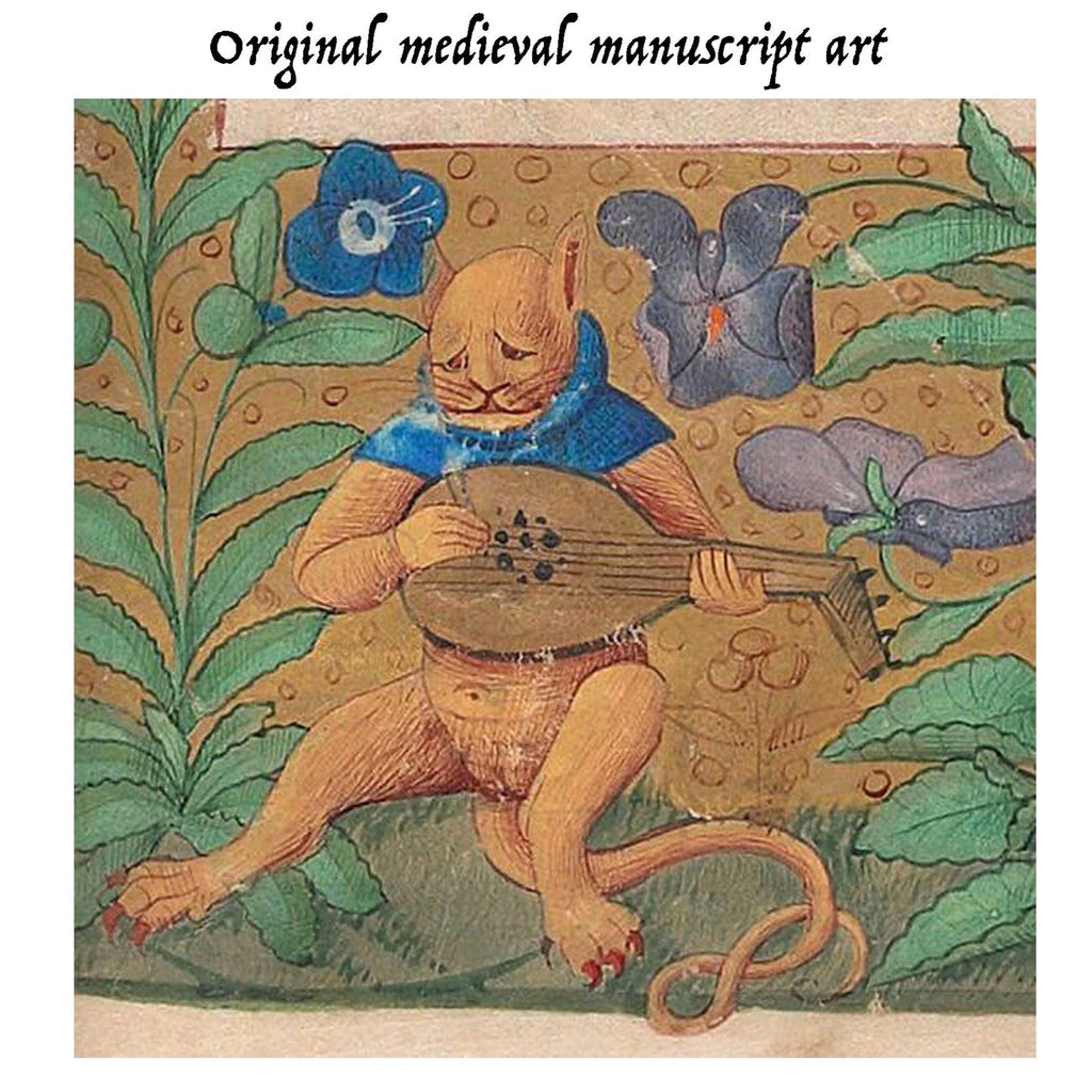 Medieval Sad Cat Embroidered Patch original art.