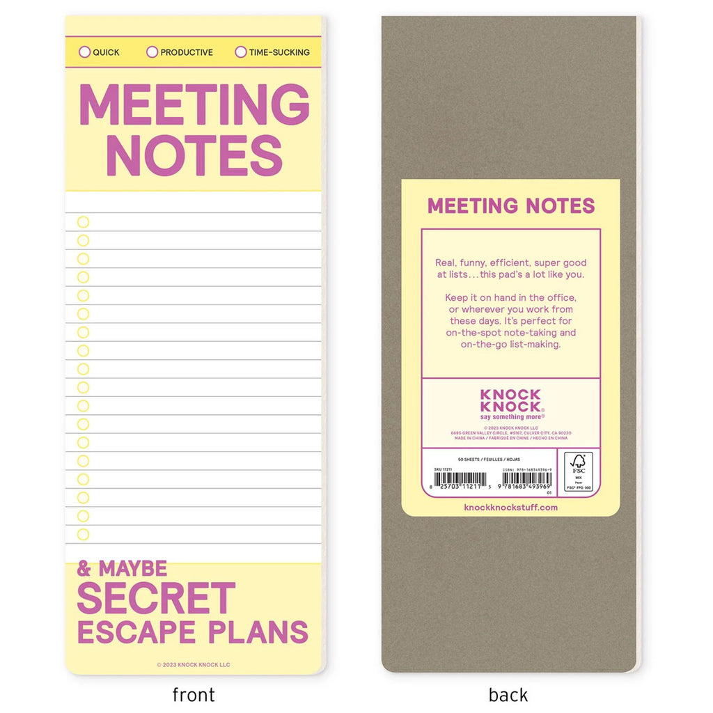 Meeting Notes front and back.