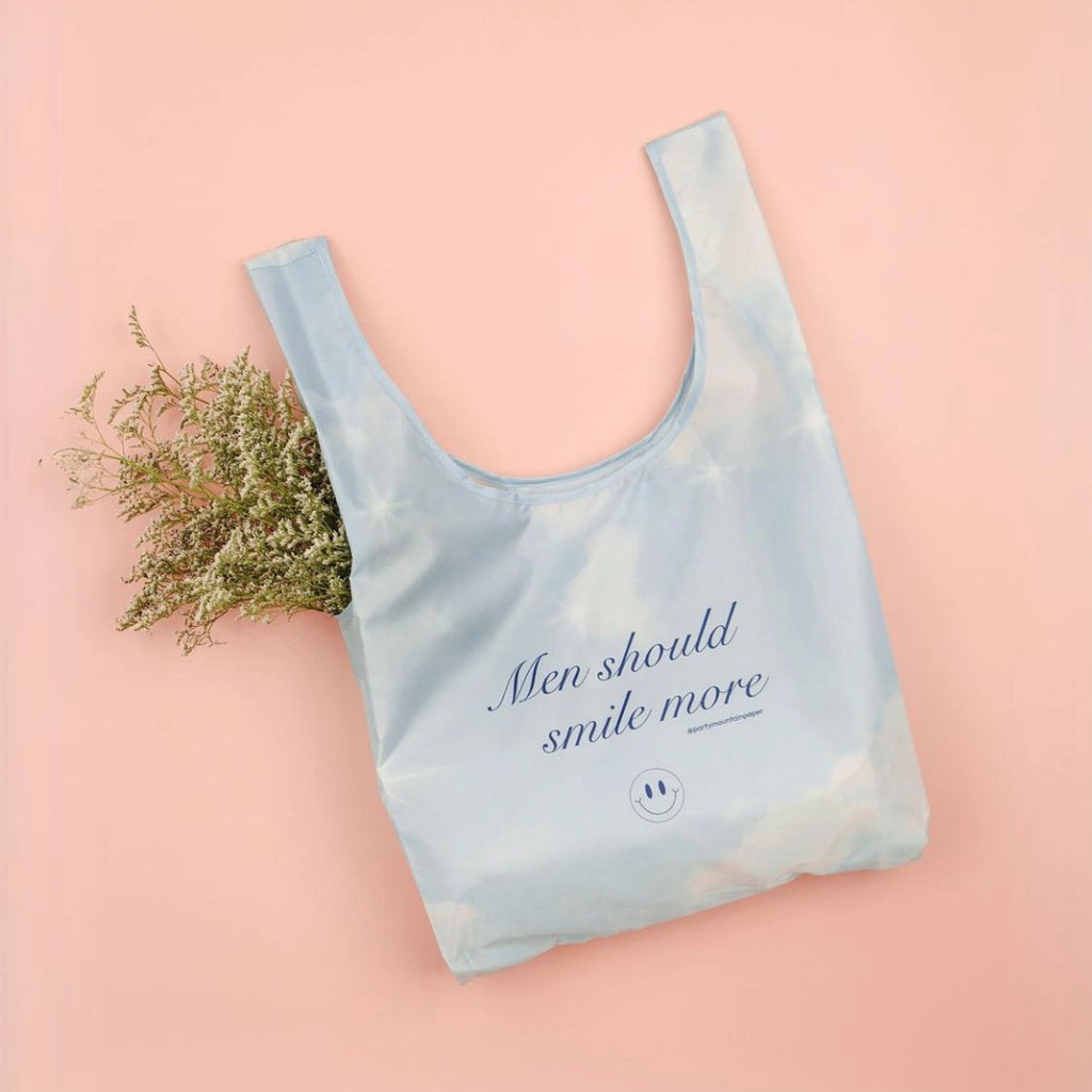 Men Should Smile More Foldable Nylon Tote with flowers.