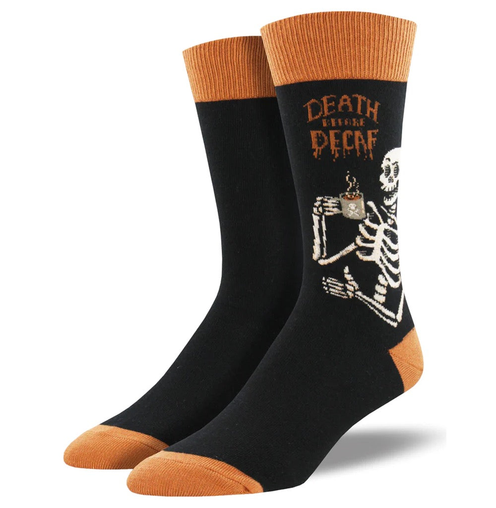 Men's Death Before Decaf Socks Black.