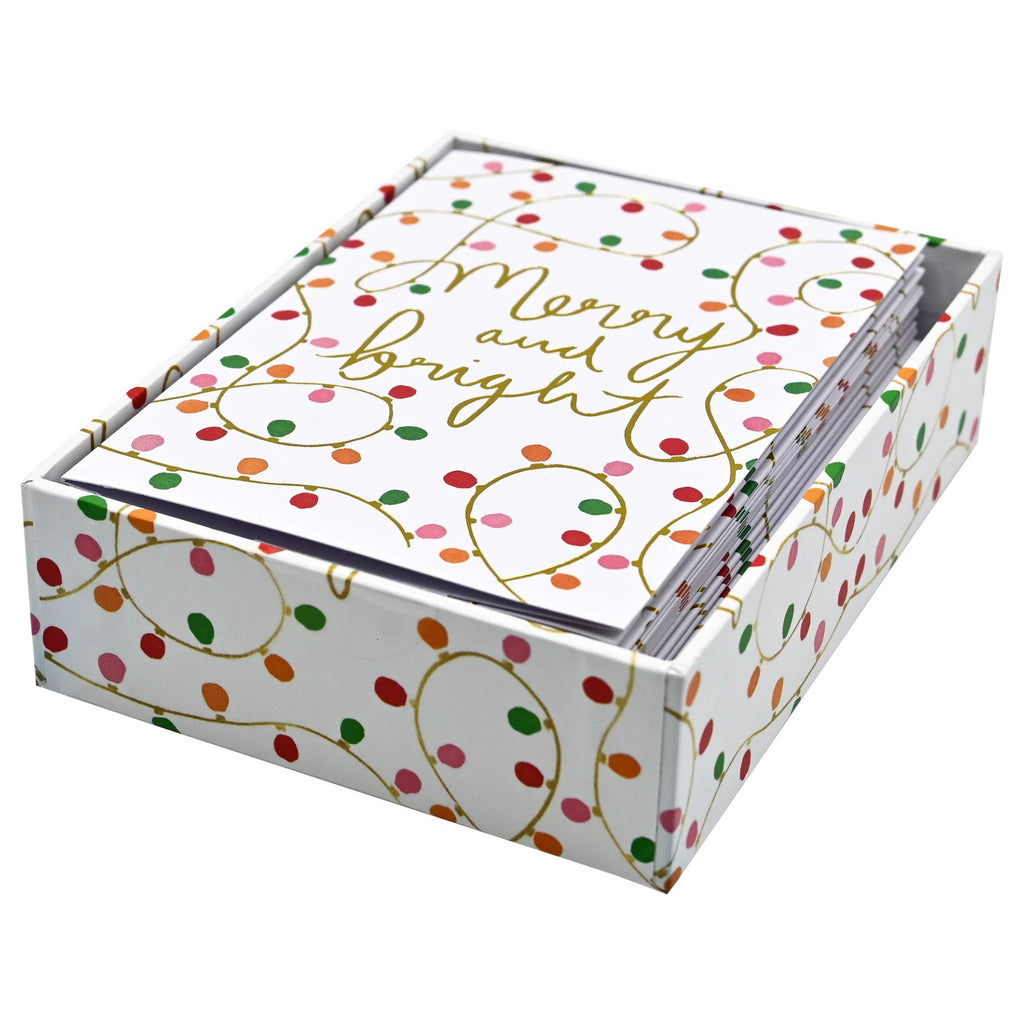 Merry And Bright Lights Boxed Christmas Cards open box.