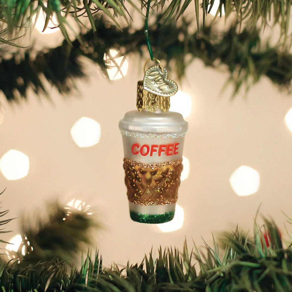 Mini Coffee To Go Ornament in tree.