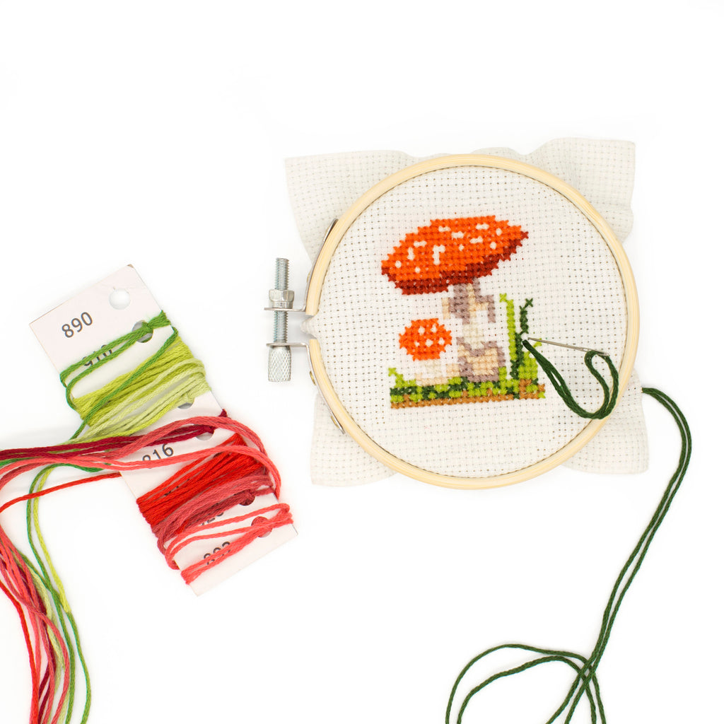 Mini Cross Stitch Embroidery Kit Mushroom Contents