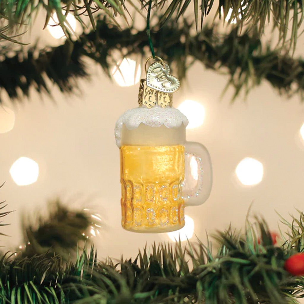 Mini Mug Of Beer Ornament in tree.