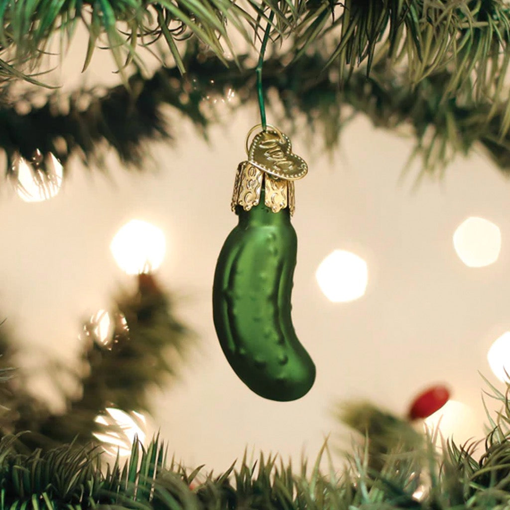 Mini Pickle Ornament in tree.
