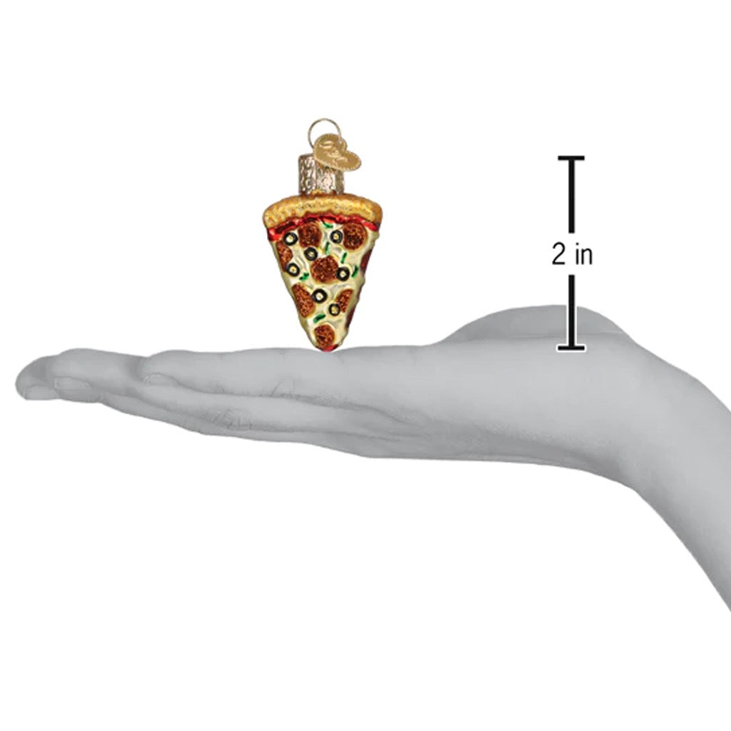 Mini Pizza Slice Ornament in hand.