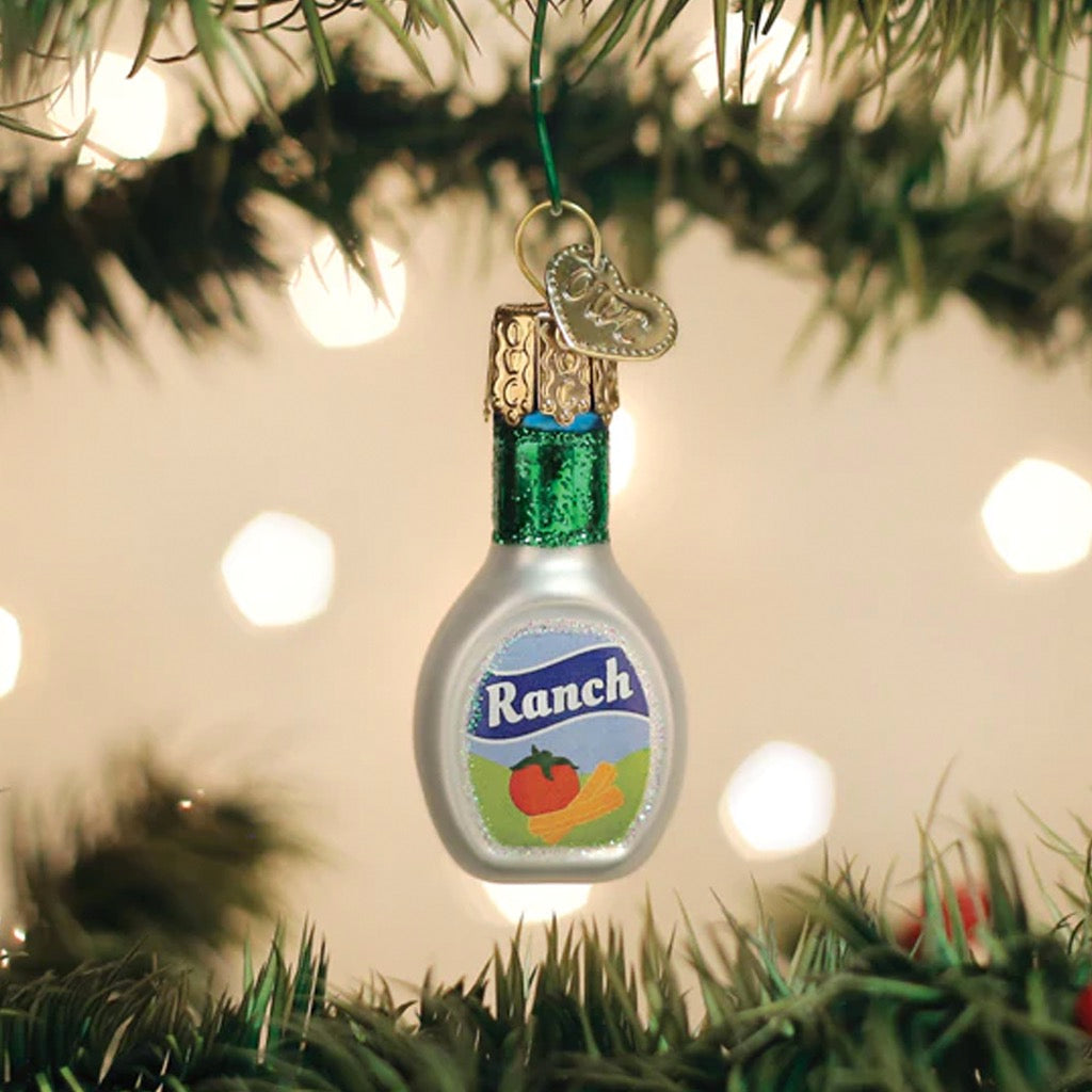 Mini Ranch Dressing Ornament in tree.