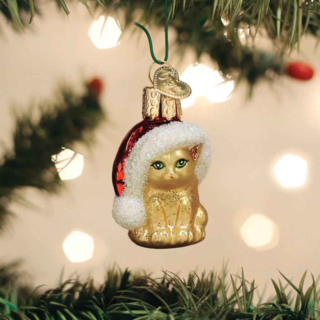 Mini Santa's Kitten Ornament in tree.