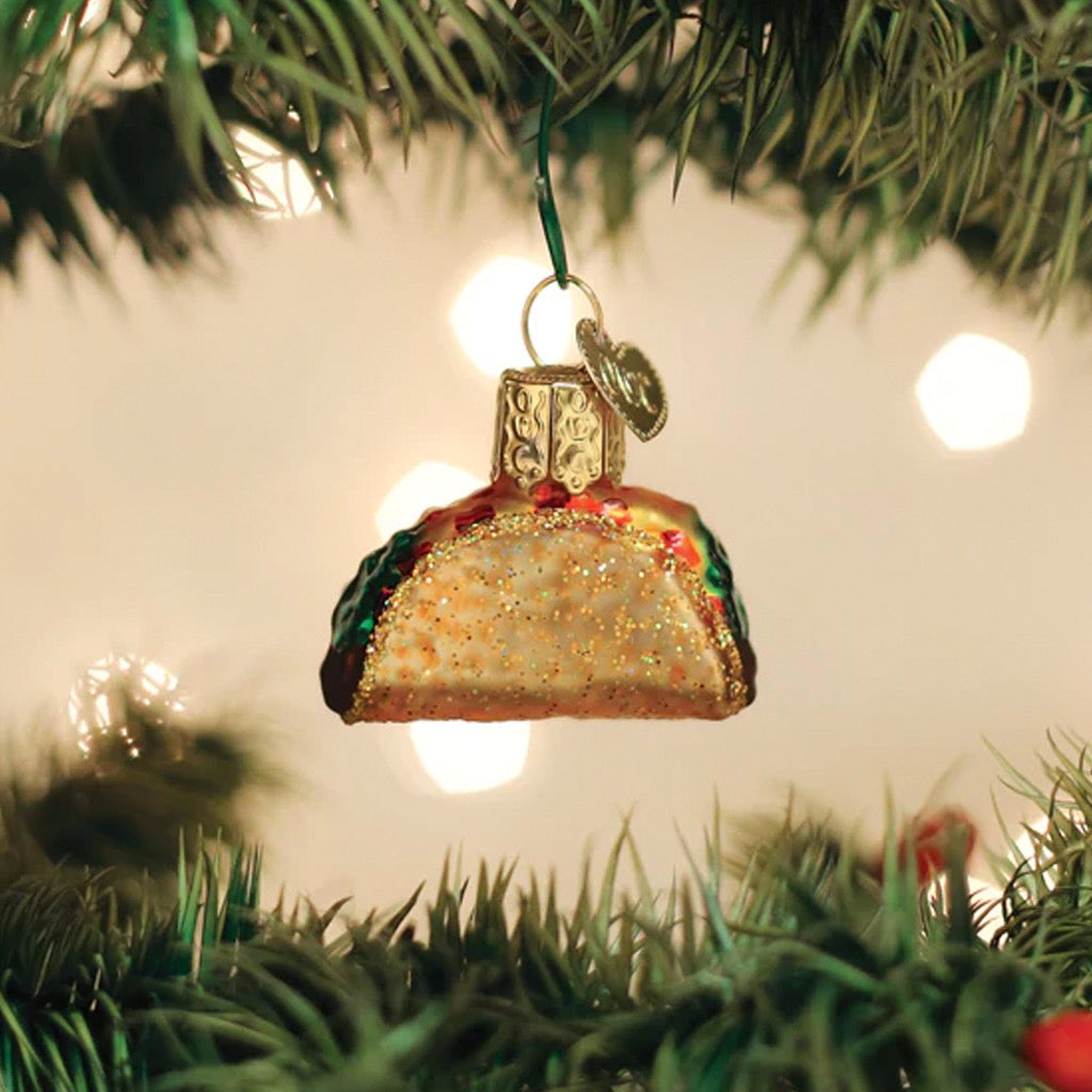 Mini Taco Ornament in tree.