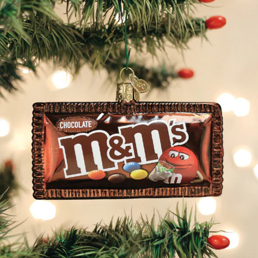 m&m's Milk Chocolate Ornament in tree.