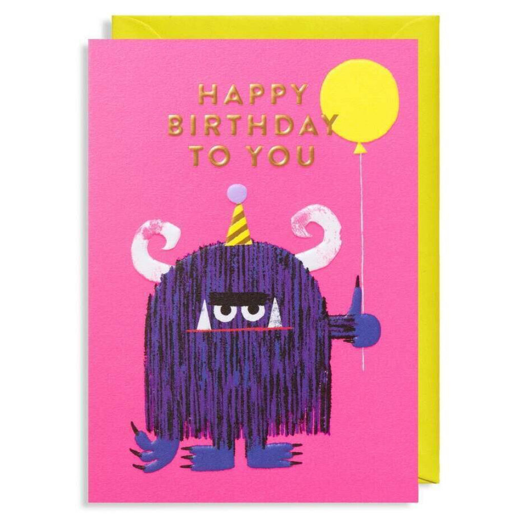 Monster On Pink Birthday Card.