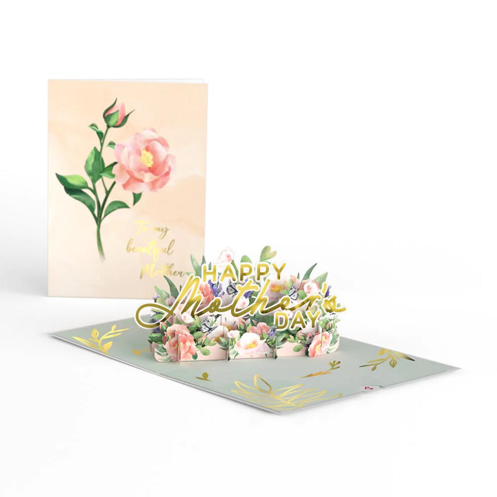 Mother's Day Peonies Pop-Up Card open and closed.