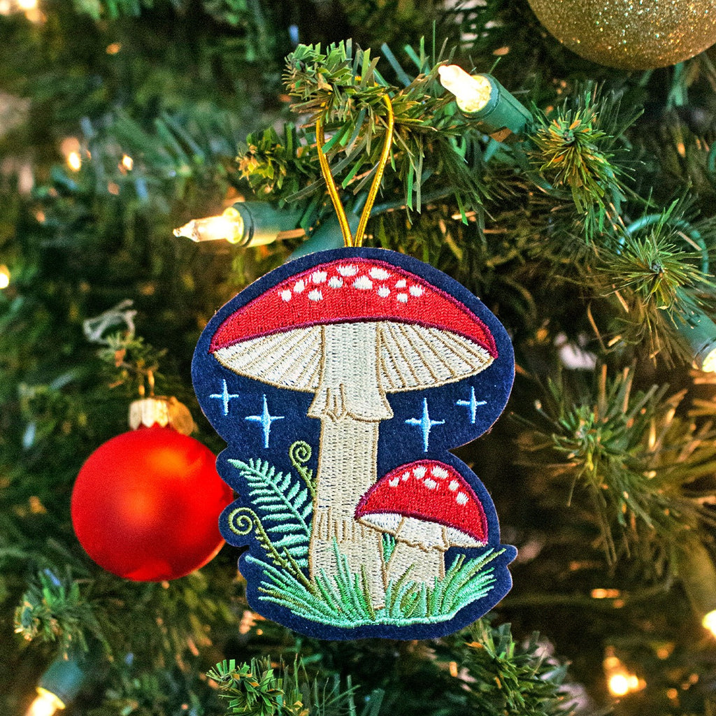 Mushroom In Ferns Embroidered Ornament Lifestyle