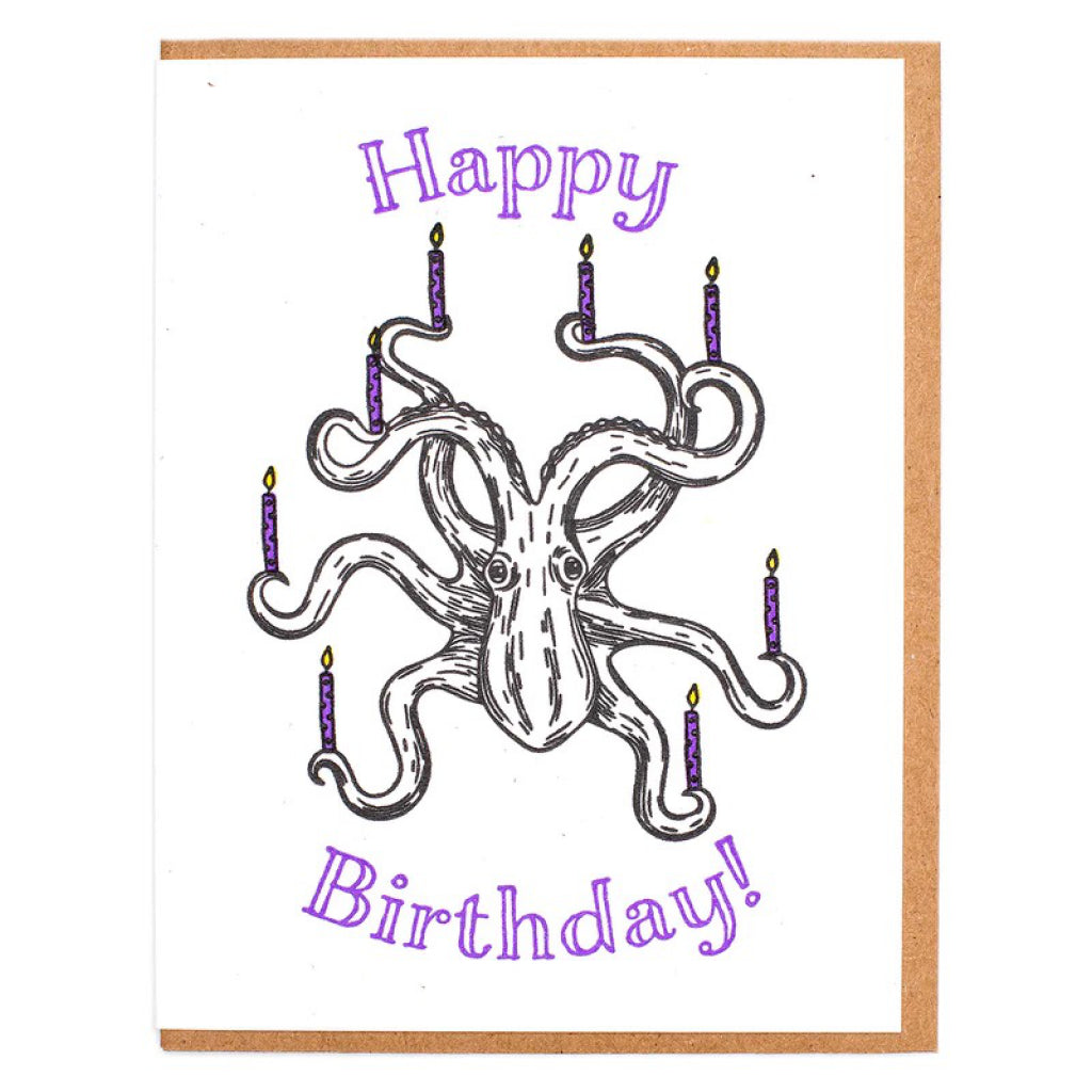 Octopus Holding Candles Card.
