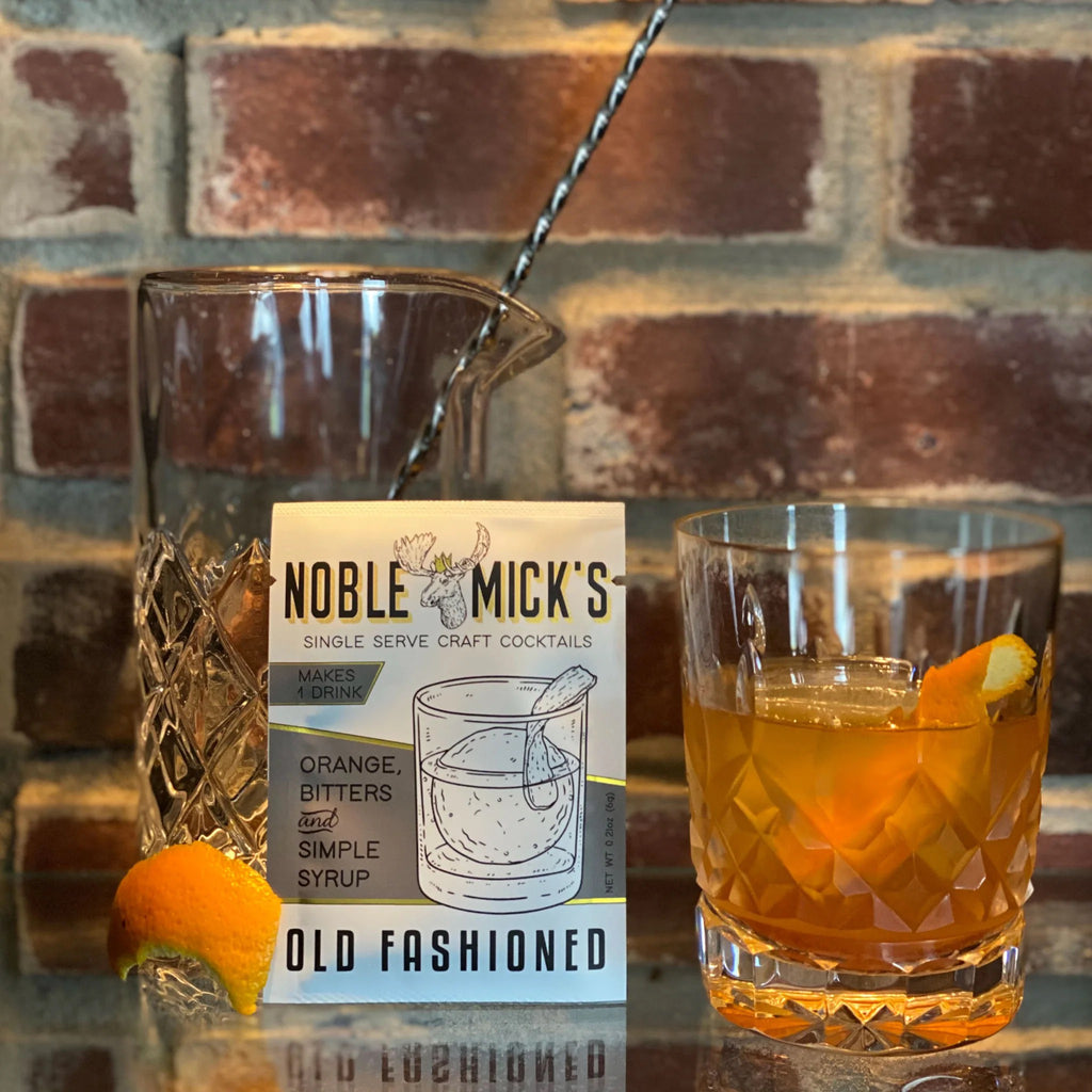 Old Fashioned Single Serve Cocktail Mix with drink.