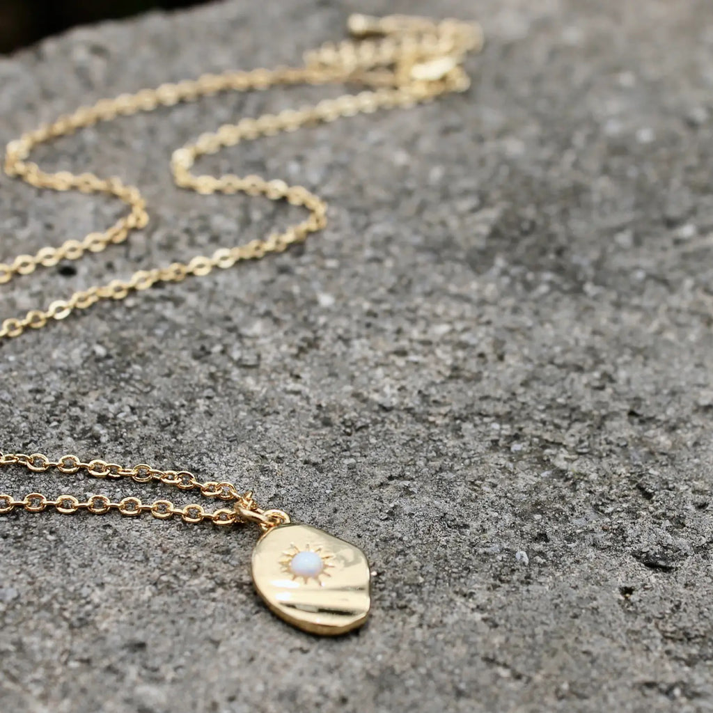 Opal Disc Necklace showing chain.