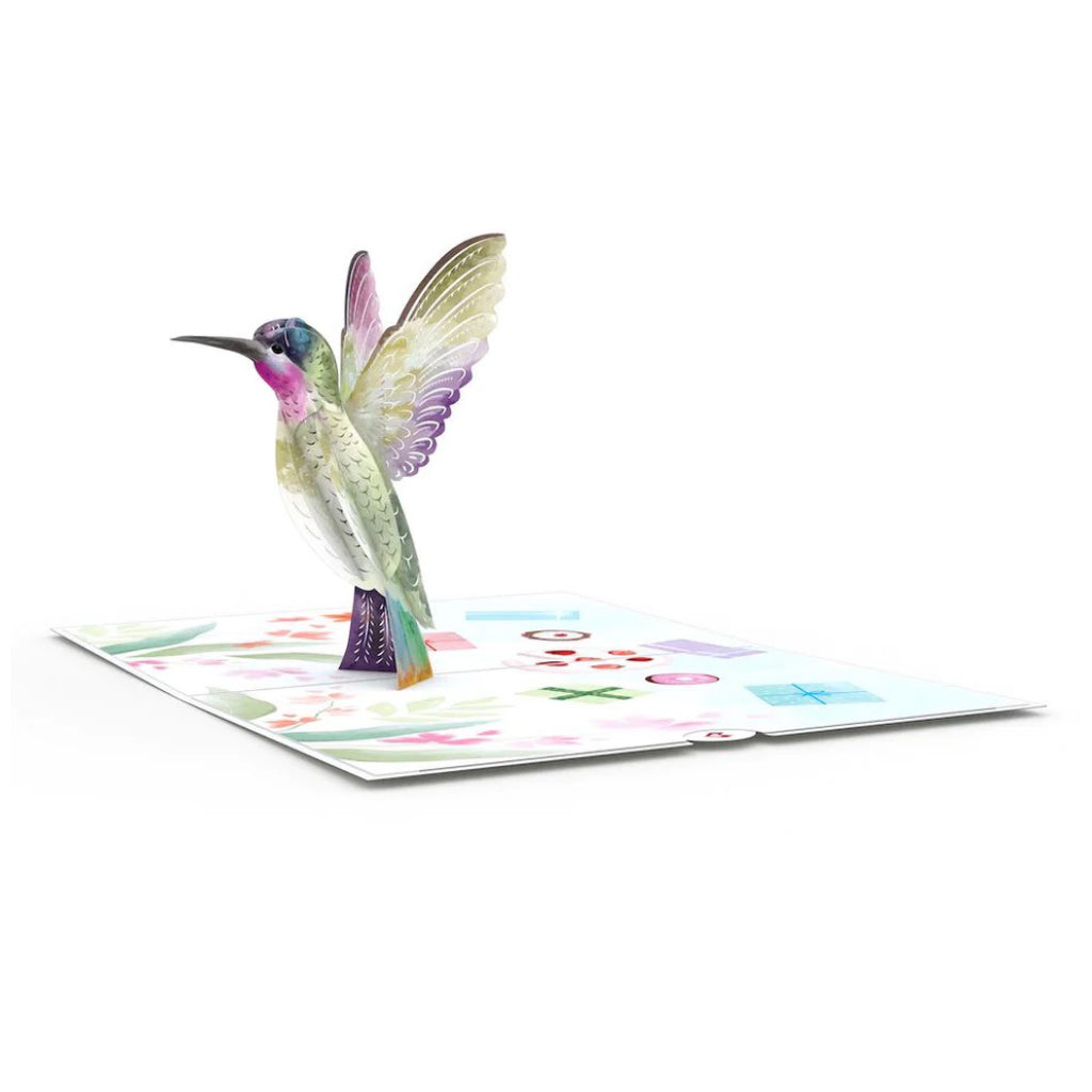 Open view of Birthday Hummingbird Pop-Up Card.