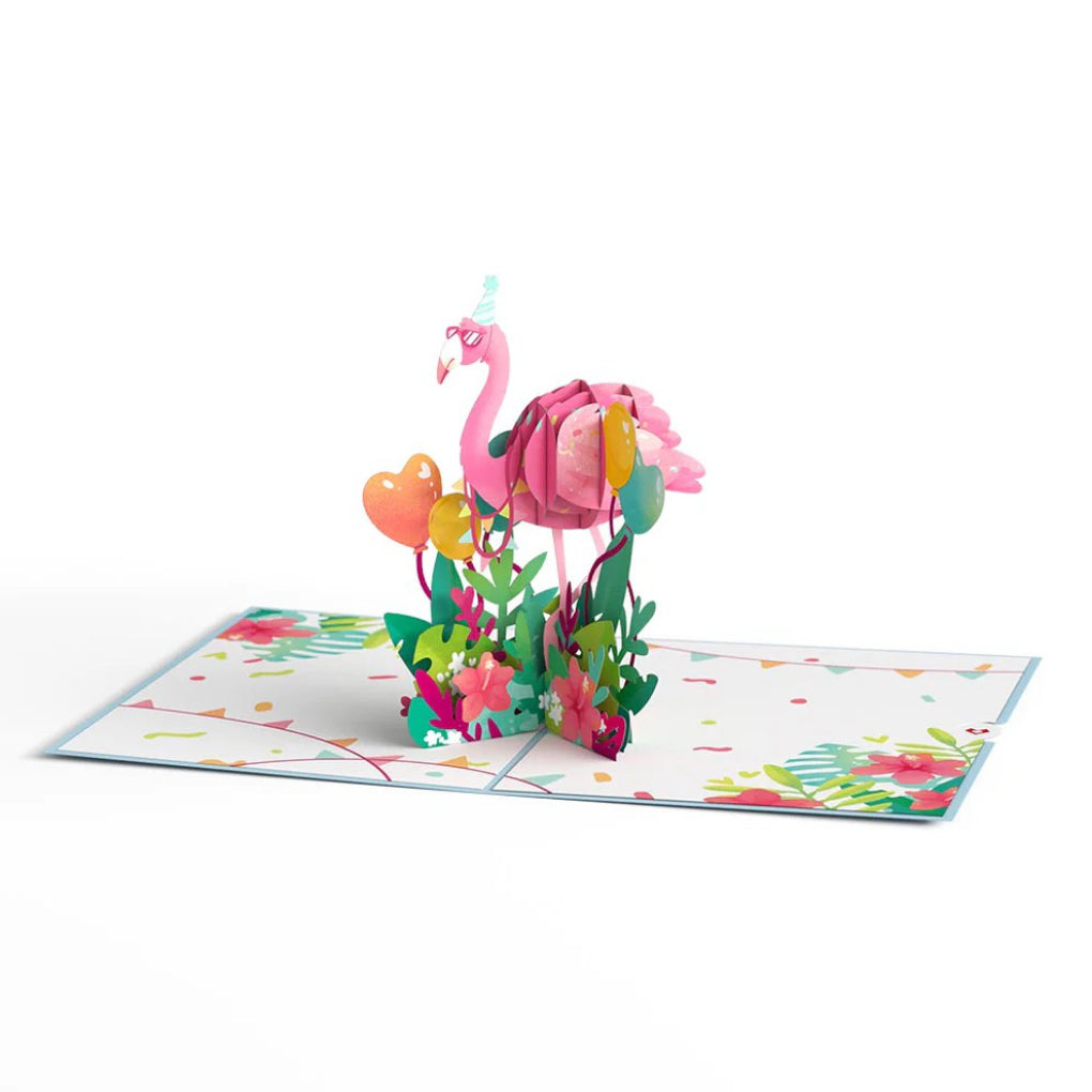 Open view of Flamazing Birthday Flamingo Pop-Up Card.