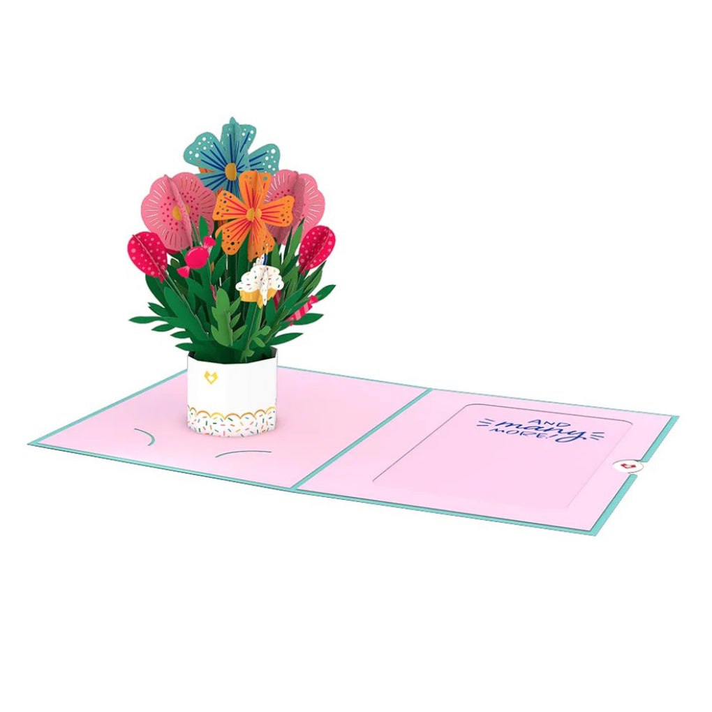 Open view of Happy Birthday pop up flowers card.