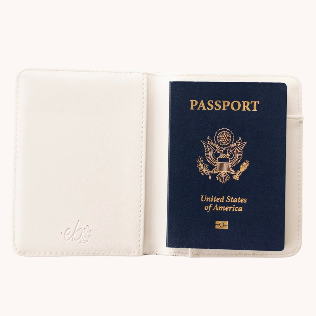 Open view of Pressed Floral Passport Cover.