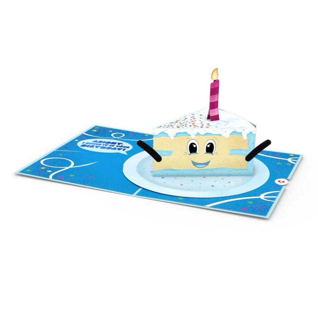 Open view of Whimsical Birthday Cake Slice Pop-Up Card.