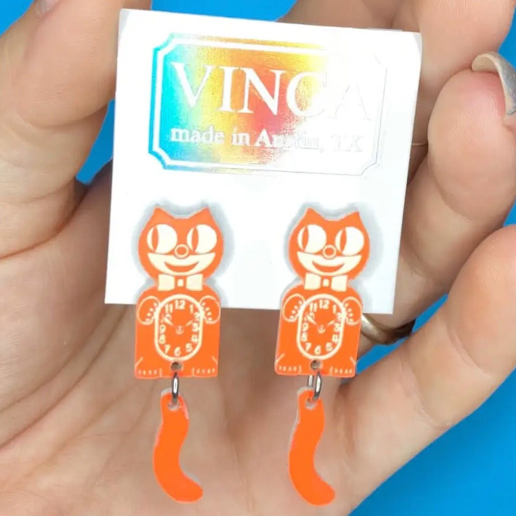 Orange Dreamsicle Kit-Cat Clock Earrings.