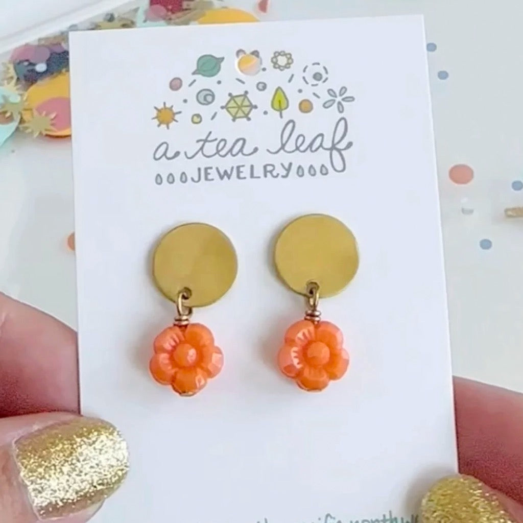 Orange Flower Earrings.
