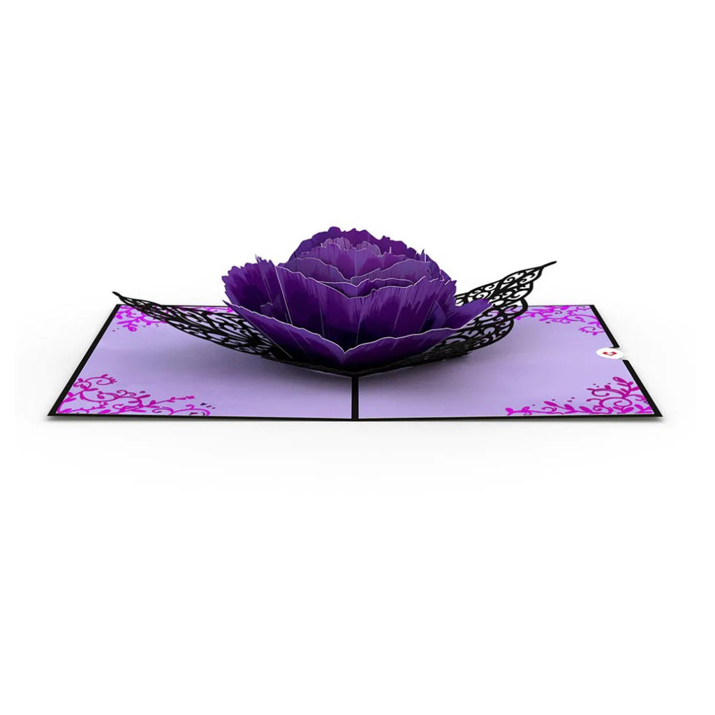 Ornate Purple Rose Bloom 3D Pop Up Card open.