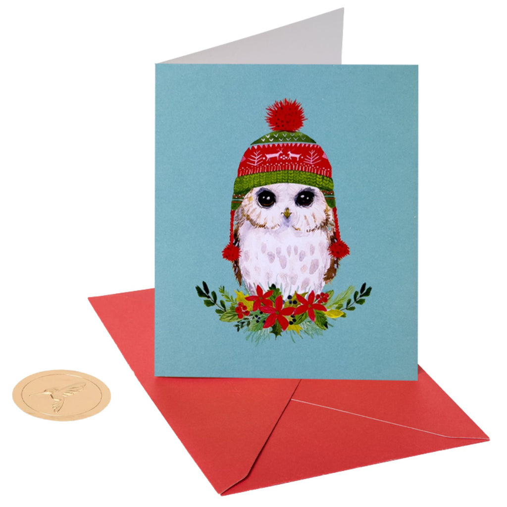 Owl in Festive Hat Boxed Holiday Cards.
