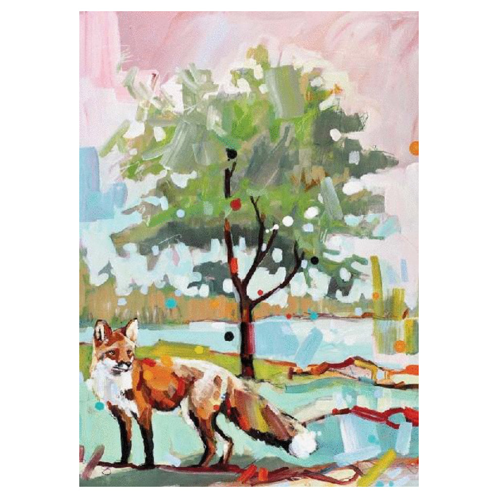Painterly Fox Bear Tree Card