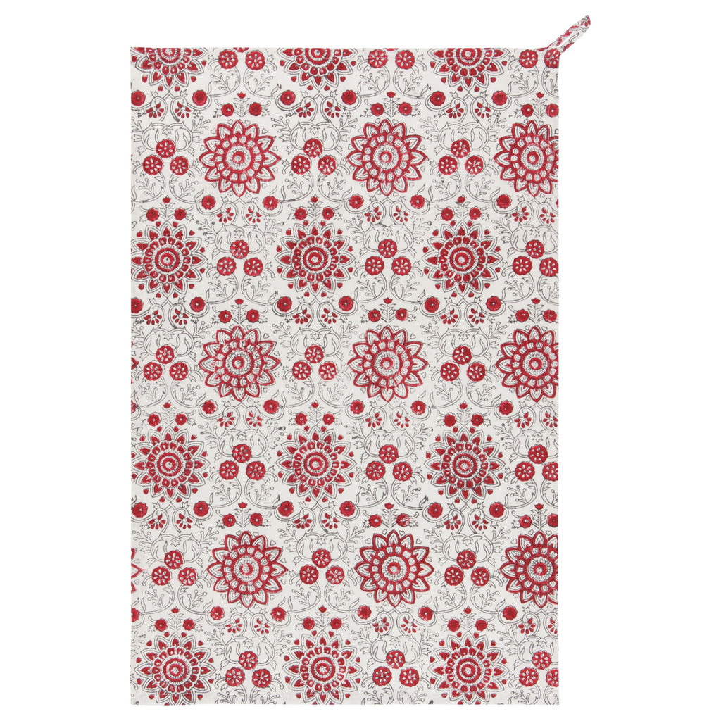 Passionflower Block Print Tea Towel