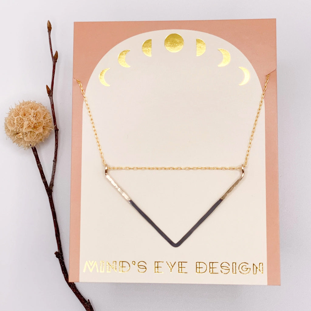 Patina Dipped V Necklace packaging.
